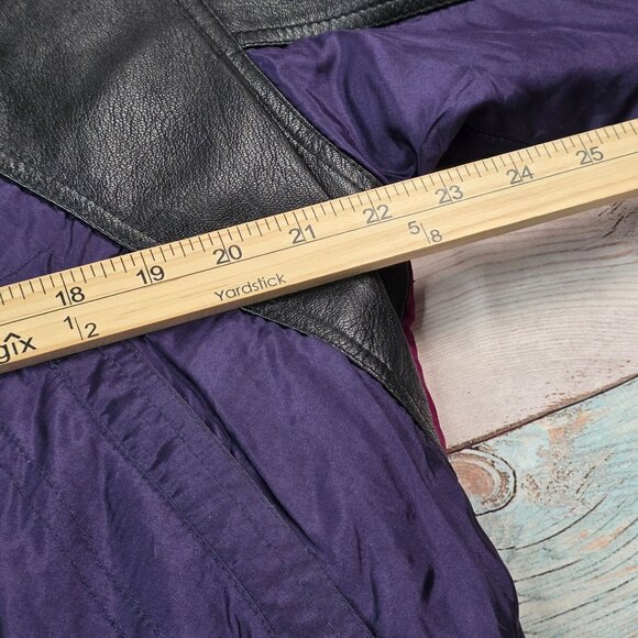 Vintage Saxony Leather & Nylon Bomber Colorblock Jacket Men's Medium - Picture 7 of 8